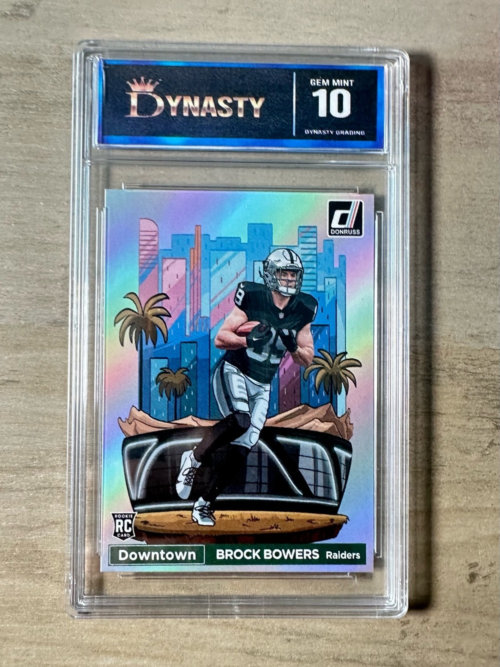 Brock Bowers Gem Mint 10 2024 Panini Downtown #17 Novelty Football Card. Raiders
